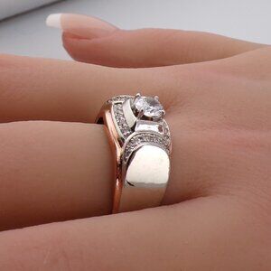 Chunky Crescent 925 Silver 18k Rose Gold CZ Pave, Big Bold Wide Unisex Statement